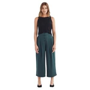 VETTA Capsule Button Fly Culottes Pants Green Tencel Wide Leg High Waist Size 4